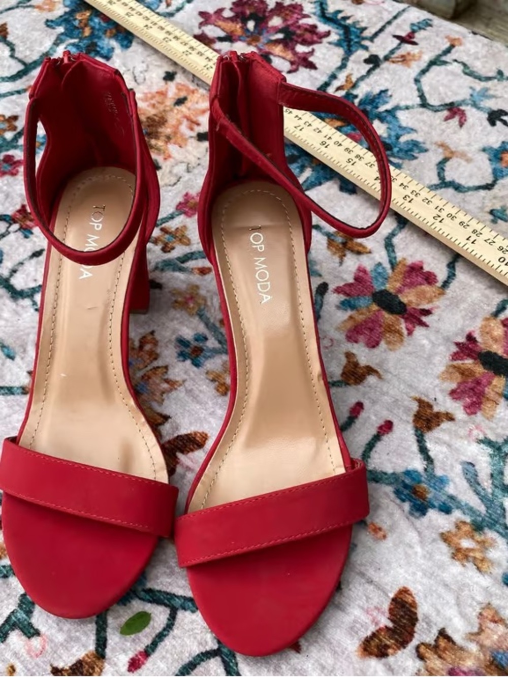 Time and Tru Red Ankle-Strap Wedge Sandals